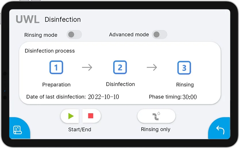 Built-in multi-functional tubing disinfection program